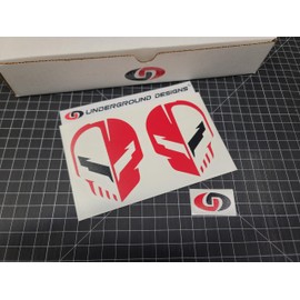 C8 Skull Decals (2-Pack) Mirrored Corvette Racing Flag Jake Skull Stickers LSX LTX Select Color: (Gloss Red & Black)