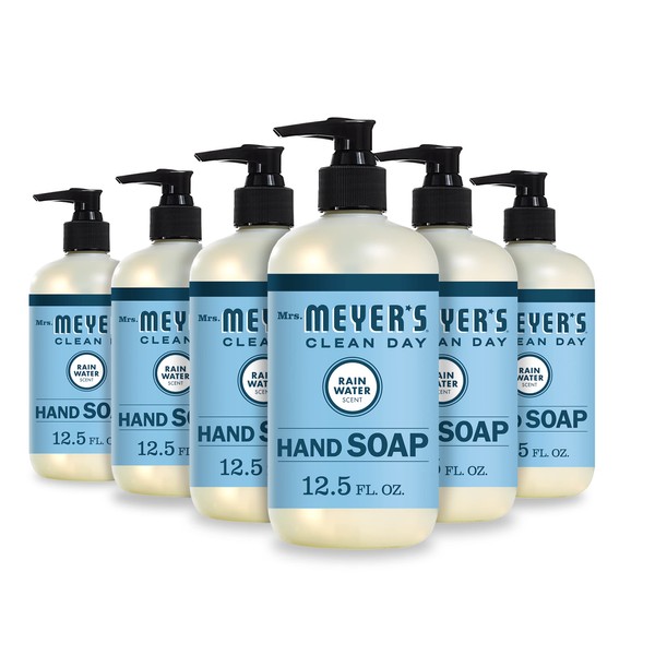 MRS. MEYER'S CLEAN DAY Hand Soap, Made with Essential Oils, Biodegradable Formula, Rain Water, 12.5 fl. oz - Pack Of 6