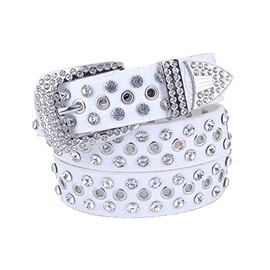 YIYIDANGSHI Women's Pin BuckleBelt Diamond Rivet Decorative Belt Punk Style Fashion Ladies Belt White 110CM (white), White, 110cm*3.3cm