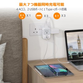 TESSAN Conversion Plug, BF Type, For Overseas Use, Outlet Converter, With Type-C Port, Type F, Compatible with Singapore, Malaysia, UK, Macau, Hong Kong