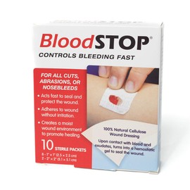 BloodSTOP-Hemostatic Dressing: Controls Bleeding Fast, Natural, Plant-Based Wound Dressing, Cuts, Road Rash, Abrasions, Nosebleeds, Bleeding Control Kit, Stop The Bleed Kit - Safe for All Ages, 10 Ct