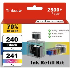 TINKSSW PG-240XL CL-241XL Ink Refill Compatible for Canon 240XL 241XL Combo Pack Ink Refill Value Pack with Canon PIXMA MG3620 MG3600 TS5120 MX472 Printer (9 Pack, 3 Black 2 Cyan 2 Magenta 2 Yellow)