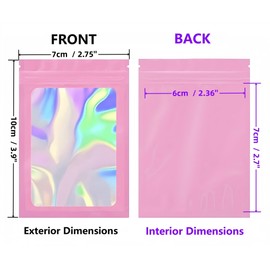 Rimiko Pack of 100 Ziplock Bags, Aluminium Foil with Zip and Transparent Window, Zip Films Mylar Bag, Resealable Bag (Pink Holographic, 7 x 10 cm)