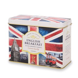 Ahmad Tea English Breakfast Tea in Nostalgic Britain metal gift Caddy, 20 foil wrapped teabags,1768U