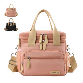 YAKUNCL Insulated Lunch Bag for Women/Men 16L Lunch Bag, Expandable Cooler Bag, Reusable Adult Lunch Box, Leak Proof Lunch Tote with Adjustable Shoulder Strap, Suitable for Work, Travel (Pink)