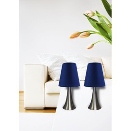 Simple Designs Home LT2014-BLU-2PK Touch Lamp 2 pk, Brushed Nickel/Blue, 2 Count