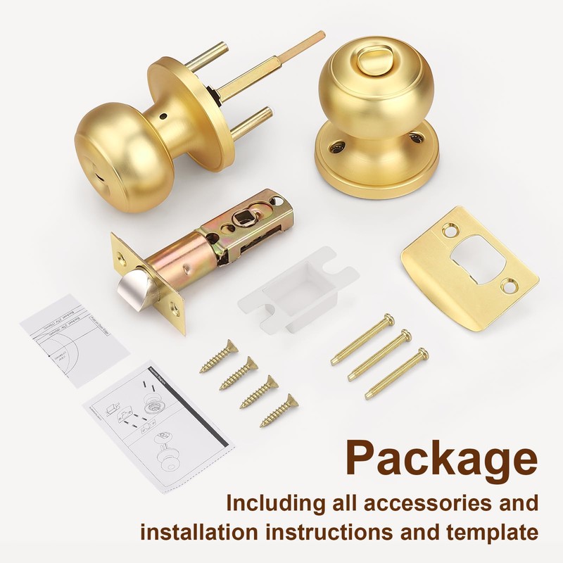 Probrico 3 Pack Gold Privacy Door Knob, Keyless Doorknobs Interior
