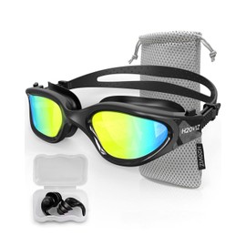 H20VIZ Swimming Goggles | Polarised, Anti-Fog, UV400 Protection, Anti-Leak, Includes Pro Swim Ear Plugs | Men Women Teens (Black - Gold)