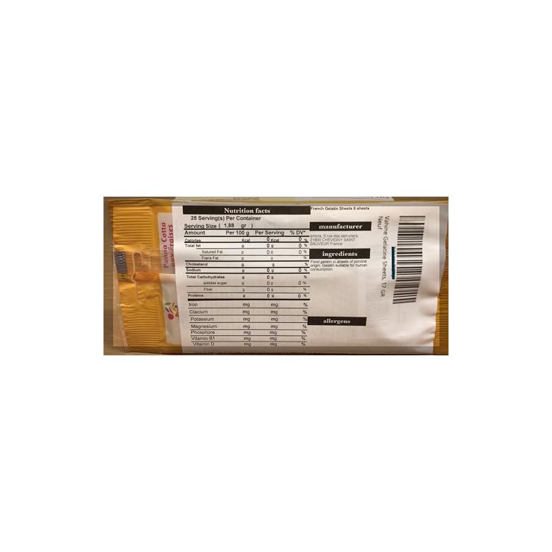 Vahine Feuilles de Gelatine French Gelatin Sheets 9 sheets