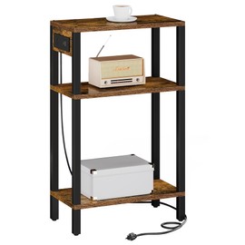 TUTOTAK Narrow Side Table with Charging Station,Small End Table with USB Ports and Outlets, Skinny Sofa Table, Slim Nightstand, Living Room, Bed Room, Brown TB01BB079
