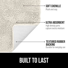 Gorilla Grip Alfombra de Baño de Chenilla de Lujo Original, Alfombras Peludas Extra Suaves y Absorbentes, Lavable A Máquina, 17X24, Marfil