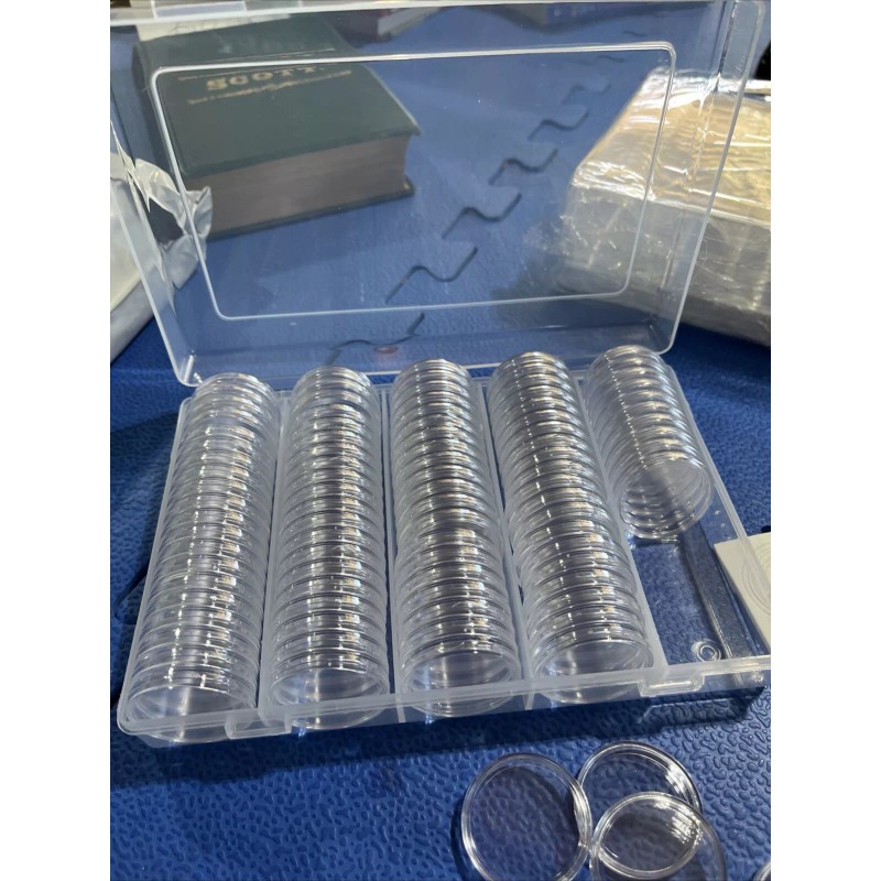 GTE 100PCS 30mm Silver Gold Coin Cases Capsules Holder Clear