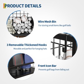 StarlightStroll Golf Storage Organizer for Garage,Golf Bag Organizer,Sports Equipment Organizer for Garage,Golf Bag Stand for Garage with Baskets,Hooks