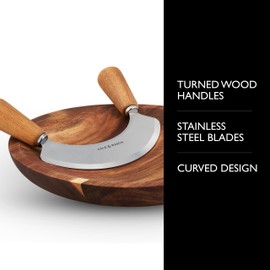 Cole & Mason H722130 Ashden Mezzaluna and Round Chopping Board Set, Herb Chopper Rocker/Fresh Herb Cutter/Serving Board, Acacia Wood/Stainless Steel, Not Suitable for The Dishwasher
