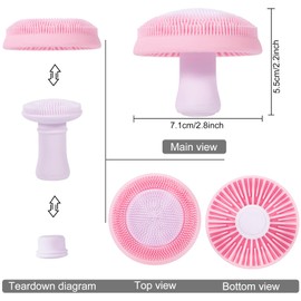 Beomeen Mushroom Silicone Face Scrubber 2 in 1, 2 Pcs Removable Facial Cleansing Exfoliator Brush, Soft Manual Face Wash Scrub Brush for Deep Cleaning, Exfoliating and Massaging, Pink+Blue