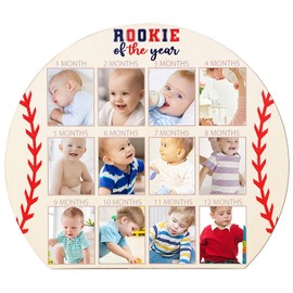 YLOLUL My First Year Photo Board Baseball Baby’s First Year Photo Frame,Rookie of The Year first Birthday, 12 Monthly Milestones Birthday Decor