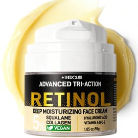 Crema de retinol para cara, hidratante antienvejecimiento con complejo triple de retinol, cido hialurnico, colgeno, pptidos, niacinamida y 50000 ppm  