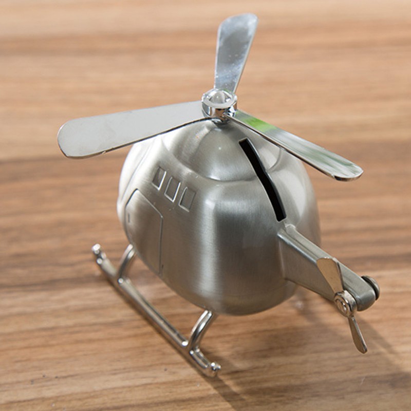 Helicopter Coin Bank Decorative Metal Money Saving Bank Coin Jar