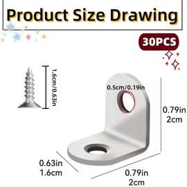 30PCS Angle Brackets, Stainless Steel Angle Brackets, L Take 60PCS Stainless Steel Screws, for Fixed Wooden Furniture, Chairs, Doors and Windows, Bookcase, Etc (20 X20x16mm / 0.78 X0.78 X0.62 in)