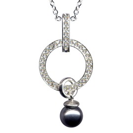 Art Deco 51073 White with Grey Pearl Silver Necklace + Silver Pendant Necklace Genuine 925 Silver Zirconia Crystals Rhinestone Clear White Beautiful Love Extravagant Fashion Pendant