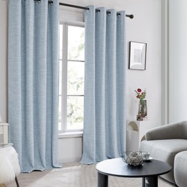 Deconovo Faux Linen Total Blackout Curtains Grommet Noise Reducing Panels with Black Backing for Living Room，2 Panels，Light Blue，52Wx74L Inch