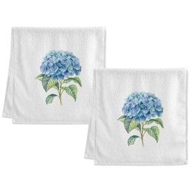 Dallonan 100% Cotton Towels White Hydrangea Watercolor Blue Flower Hand Towels for Bathroom Clearance Decorations Soft Absorbent Wash Towels for Body Face Hair 16x30 Inche