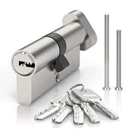 MANICAF Lock Cylinder 35T/35, Knob Cylinder, Lock Cylinder with Knob for Front Door, 70 mm Euro Copper Cylinder Lock, with 5 Keys, Anti Picking, Anti Drill, Anti Snap, Anti Bumping