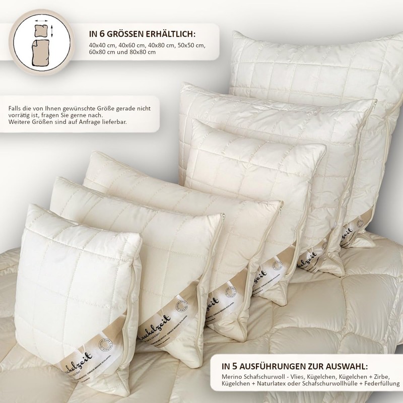 Merino Pillow in 40 x 80 cm with Natural Latex