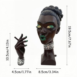 Headscents: Elegant Head Incense Black Woman Burner, Modern Design, Stylish Headscents Incense Holder Black Women, Sophisticated Home Decor, Desk Accessory (Green Eye)