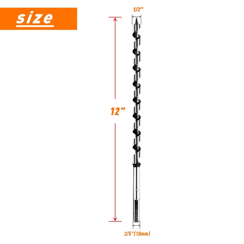 NICAVKIT 1/2 Inch x 12 Inch Long Auger Drill Bit