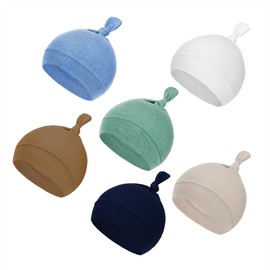 Durio 6 Pcs Preemie Newborn Hats for Boys Soft Baby Boy Hats 0-6 Months Knot Infant Beanie Baby Boy Essentials Baby Gifts for Boys Caps Blue,Navy Blue,Grass Green,White,Light Tan,Brown 0-3 Months