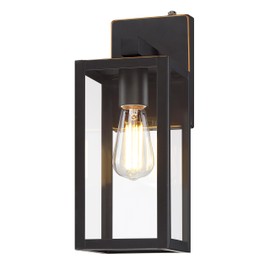 GRUENLICH Dusk to Dawn Large Outdoor Wall Lantern, Wall Sconce as Porch Lighting Fixture, E26 Base Max 60W, Metal Housing with Glass Shade (Oil Rubbed Bronze, 1-Pack)