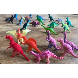Juego de 24 piezas de mini dinosaurios de plástico de 3 pulgadas. Colores y estilos surtidos. Gran recaudación de fondos, recuerdo de fiesta y premio de carnaval