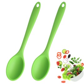 Auvotuis 2 Pcs Silicone Spoons for Cooking Heat Resistant, Non-Stick Mixing Spoon for Kitchen Cooking Baking Stirring Mixing Basting Tools (Green)
