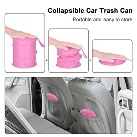 Kincown Car Trash Can, 2 Packs Mini Collapsible Car Trash Bin for Front Back Seat, Pop up Car Garbage Can, Portable Car Trash Bag Hanging for Vehicle SUV Rv Truck Accessories Interior, Pink