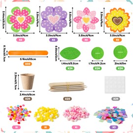 FoszaSzept Poking Flower Craft Kits - Mother's Day DIY Felt Standing Flowers Gift with Flower Pot and Fabric Squares, Springtime Flowers Creative Activity Home School Fun Activities for Kids(24 Pack)