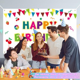 Large Happy Birthday Banner, Colourful Decoration, Large Banner Background Party Background for Men & Women, Outdoor & Indoor Use