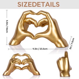 Gold Heart Hands Sculpture, Hand Heart Sculpture for Living Room Bedroom Bookshelf, Small Heart Shaped Table Statues for Home Decor, Unique Birthday And Memorial Gift For Women, Girlfriend, Mom, Wife