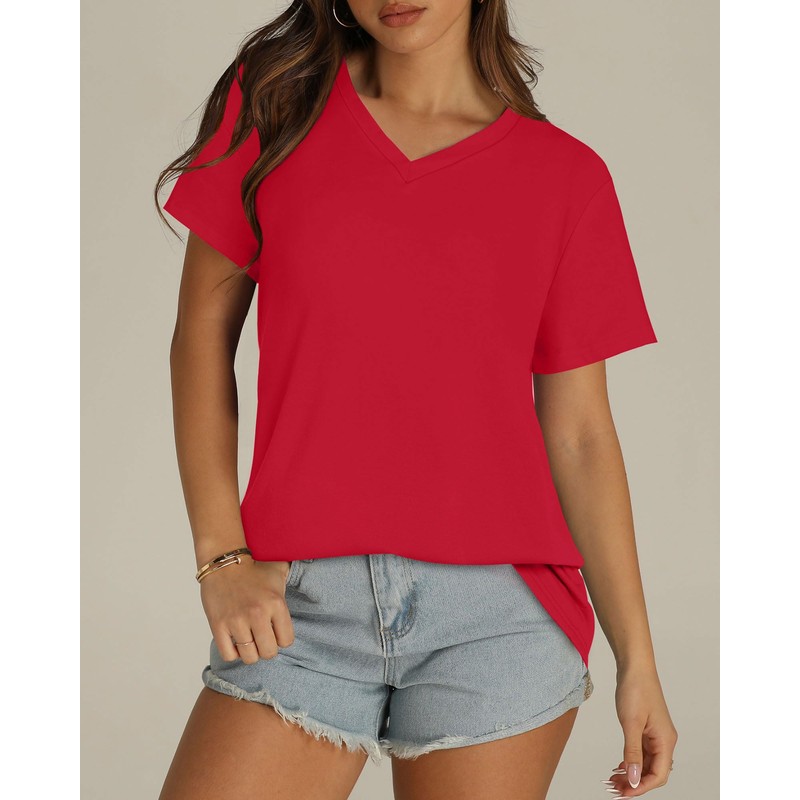 Womens T Shirts V Neck Short Sleeve Summer Tops Casual