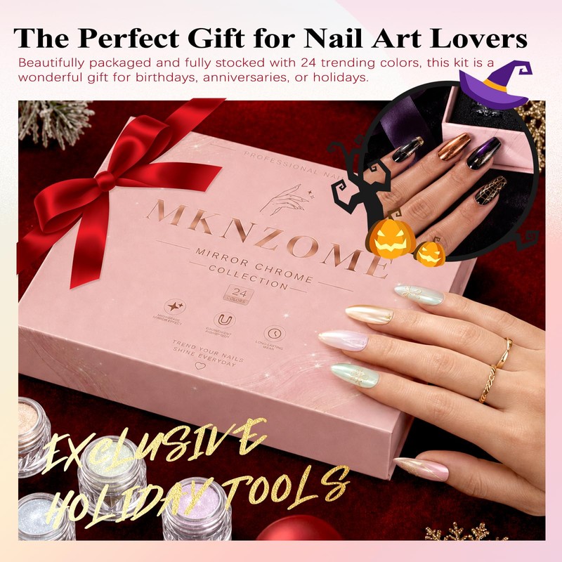 24 Colors Chrome Nail Powder Metallic Mirror Aurora Holographic