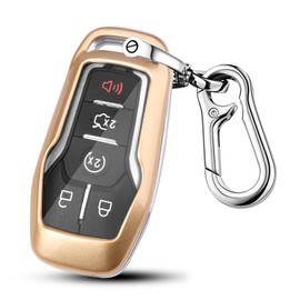 QBUC for Ford Key fob Cover,ABS Plastic Car Key Case Protector with Keychain Compatible with with Ford Fusion F-150 Edge Explorer Mustang Lincoln MKZ MKC 4/5 Buttons Smart Key(Golden)