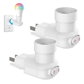 2 Pack Outlet to Socket Adapter, 360° Rotatable Plug in Light Bulb Socket with On/Off Switch, 3-Prong Outlet to E26 E27 Screw Base Bulb Socket (ETL Listed, White)