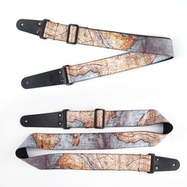 QIELIZI Adjustable Guitar Strap Includes 2 Strap Locks & 2 Matching Picks & 1 Picks Holder & 1 leather Strap Button.Leather ends Guitar Shoulder Strap(1-Vintage Map2)