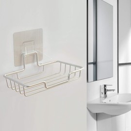 Adhesive Soap Dish, Admeya Stainless Steel No Drilling Powerful Sponge Holder Tray with Powerful Wall Mounted for Shower, Bathroom, Kitchen