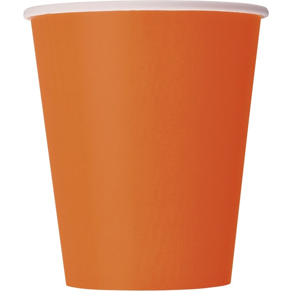Unique Solid Paper Cups, 9oz, Pumpkin Orange