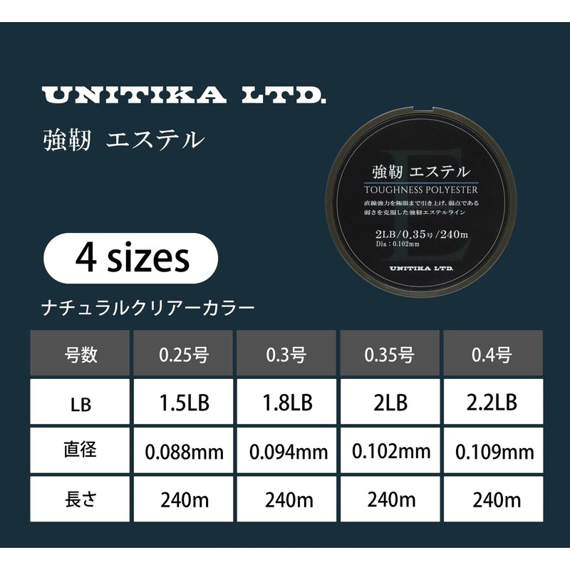 UNITIKA Strong Ester 844.8 ft (240 m) Clear 2LB (0.35)