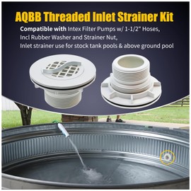 AQBB 2Pcs Threaded Inlet Strainer Kit Compatible with Intex Filter Pumps w/ 1-1/2" Hoses,Incl Rubber Washer and Strainer Nut,Inlet Strainer use for Stock Tank Pools & Above Ground Pool