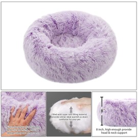 TORMAYS Calming Dog Cat Bed for Small, Plush Round Cuddler Pet Bolster Faux Fur Fluffy Cushion Bed, Anit-Anxiety Self-Warming Comfy Cozy (20", Purple)