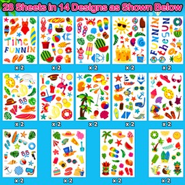 Leesgel Hawaii Stickers Children, 28 Sheets Hawaii Scrapbook Sticker Children for Hawaii Decoration, Hawaiian Summer Beach Luau Tropical Party Accessories Gifts Children Children's Birthday Decoration