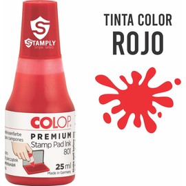 COLOP Premium Tinta para Sellos 801, 25ml, 5 Colores (Negro, Azul, Rojo, Verde, Violeta), Compatible con Trodat y Shiney, Fabricado en Alemania (Rojo)